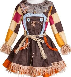 Girls Scarecrow Costume Dress Size 8-10 Patchwork Fall Harvest Halloween